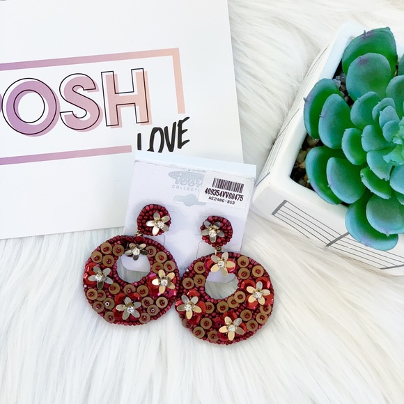 Cut Out Round Sequin Floral Bead Earrings - Picture 4 of 5